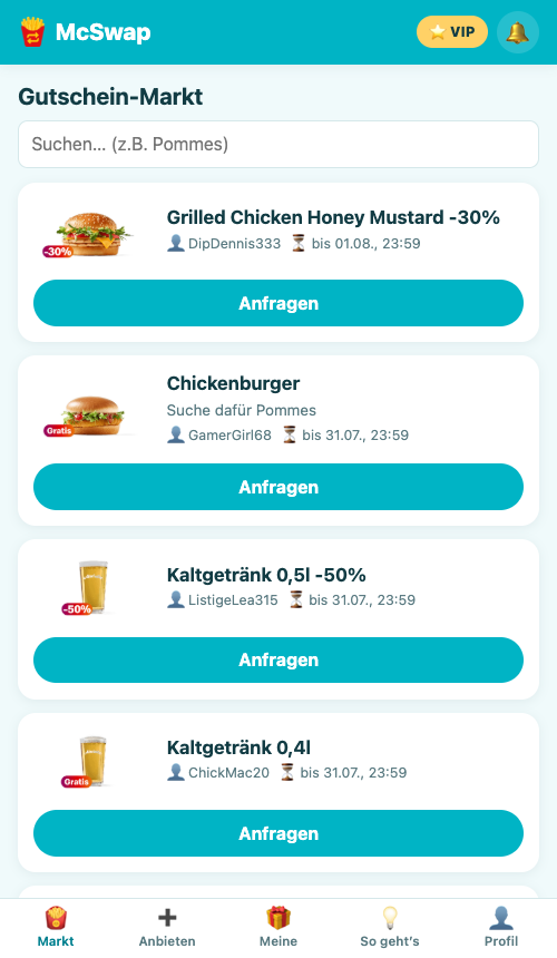 McSwap Gutschein-Markt mit McDonald's Pool Party Gewinnen